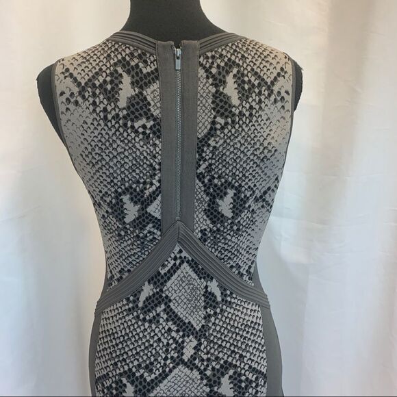 Diane Von Furstenberg Grey Sleeveless Snake Print Bandage Stretch Cocktail Dress - Picture 7 of 15